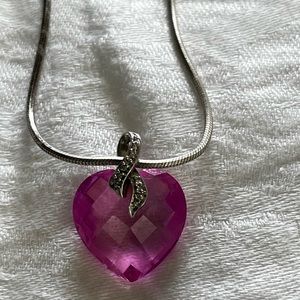 Pink Heart Pendant with CZ Necklace